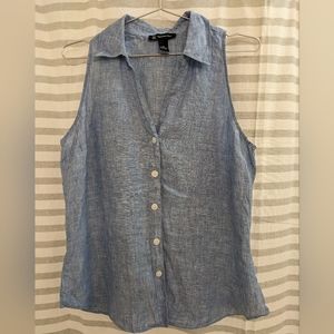 INC International Concepts 100% Linen Sleeveless Collar Button Tank Sz 10 Medium